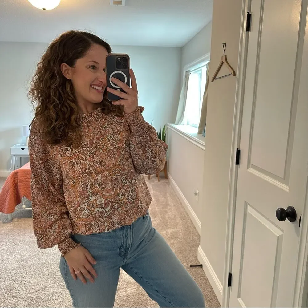 EVEREVE Pink Floral Printed Long Sleeve Blouse Top Small